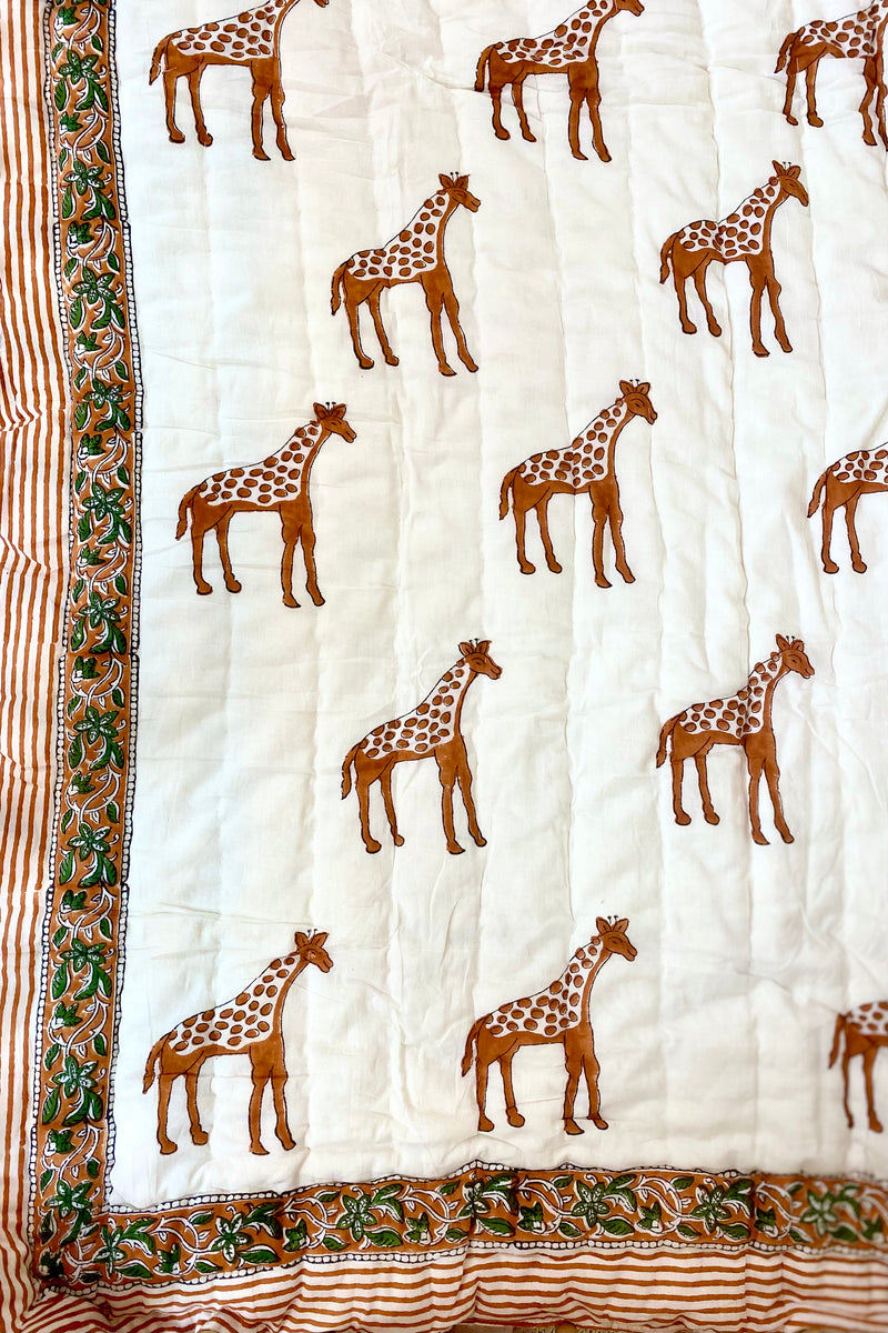 Giraffe Kantha Cot Quilt + Floor Mat | Rust + Olive