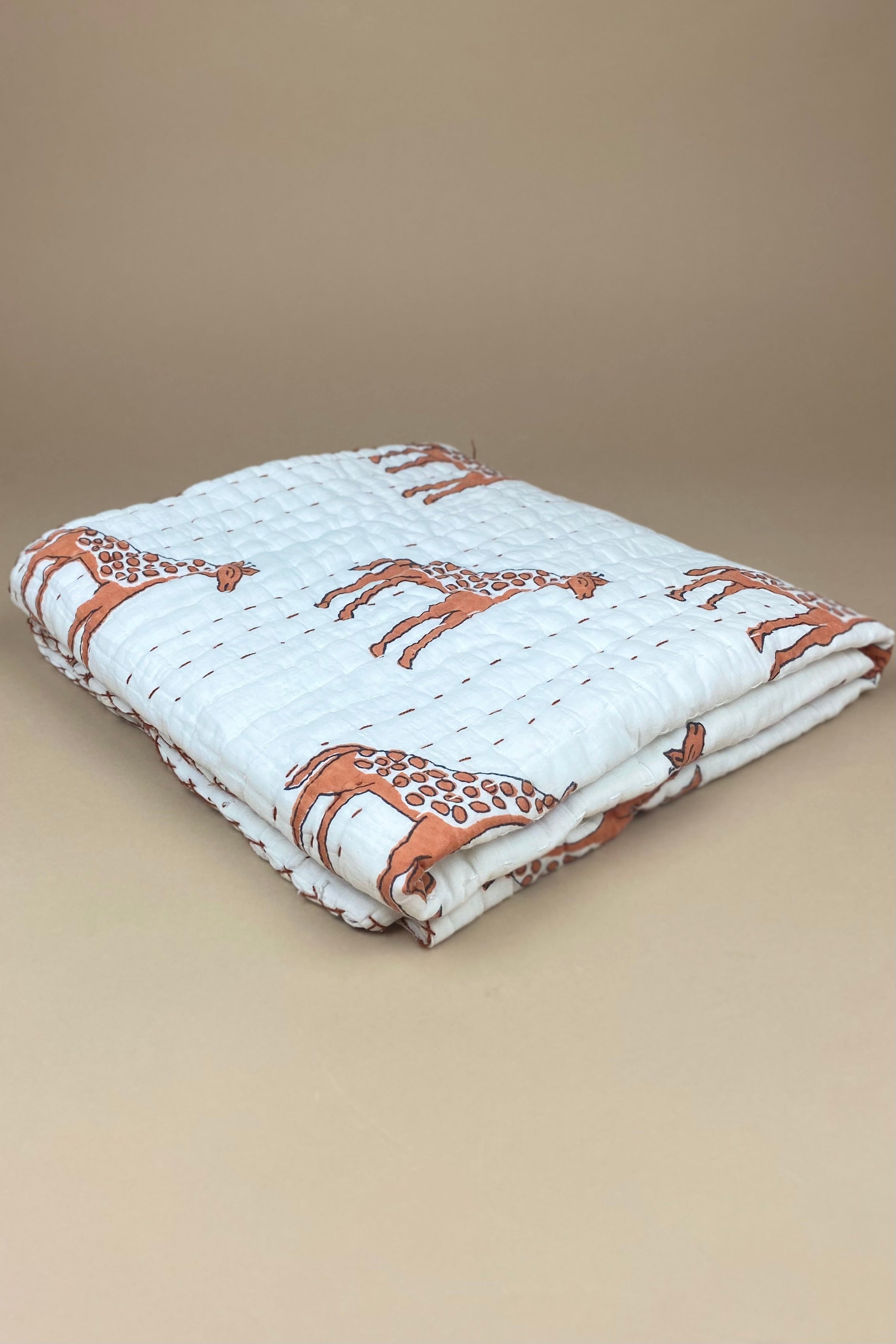Giraffe Kantha Blanket + Floor Mat | Rust | 100 x 100