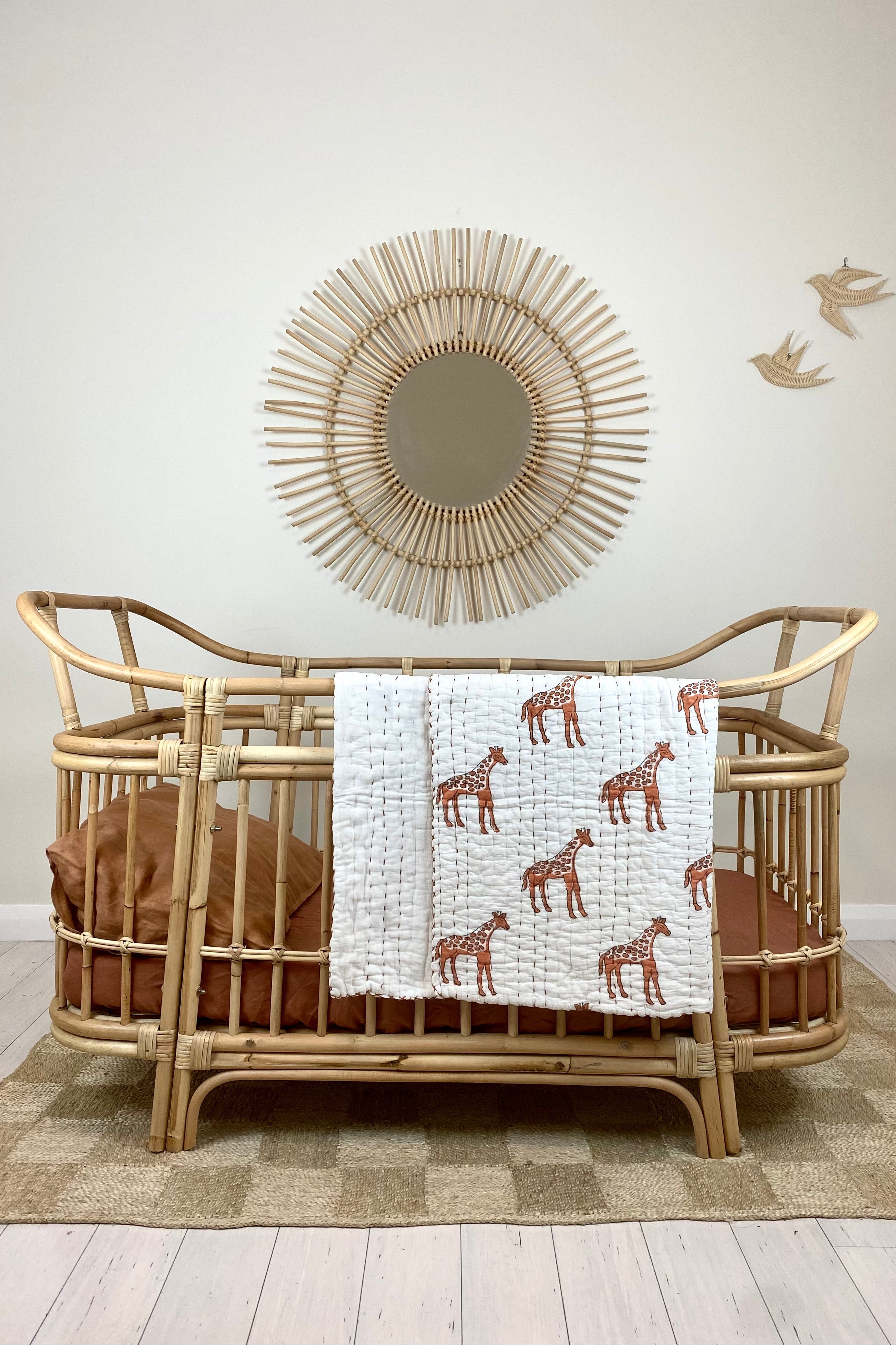 Giraffe Kantha Blanket + Floor Mat | Rust | 100 x 100 - MY ISLAND COLLECTIVE