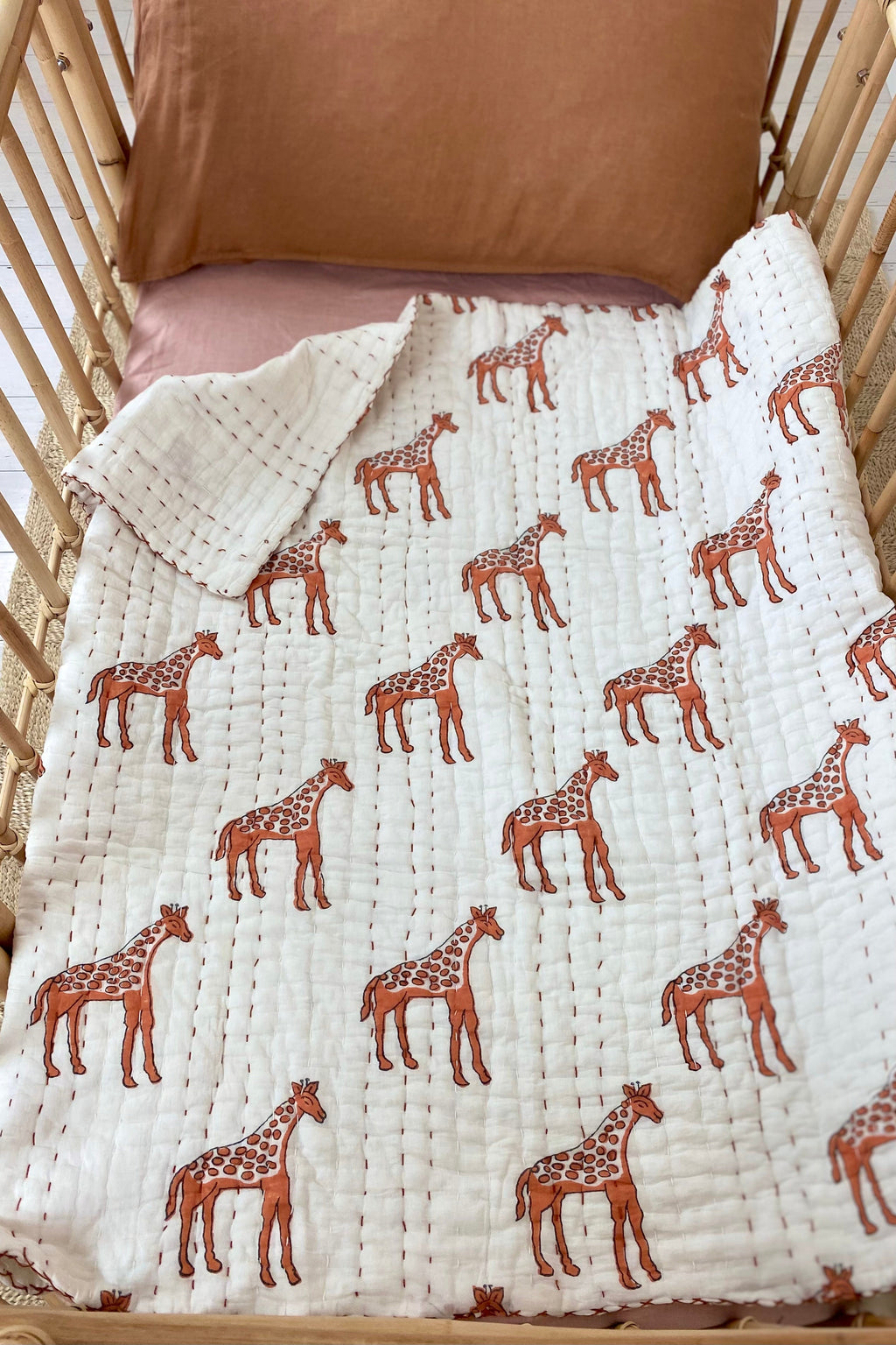 Giraffe Kantha Blanket + Floor Mat | Rust | 100 x 100 - MY ISLAND COLLECTIVE