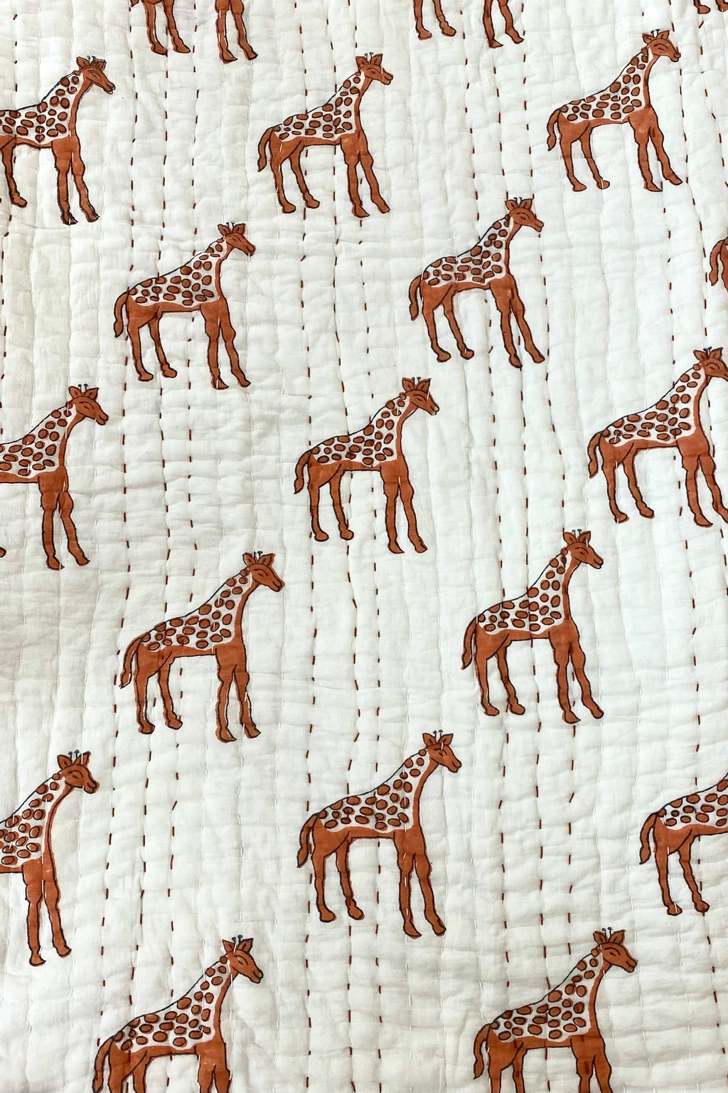 Giraffe Kantha Blanket + Floor Mat | Rust | 100 x 100 - MY ISLAND COLLECTIVE