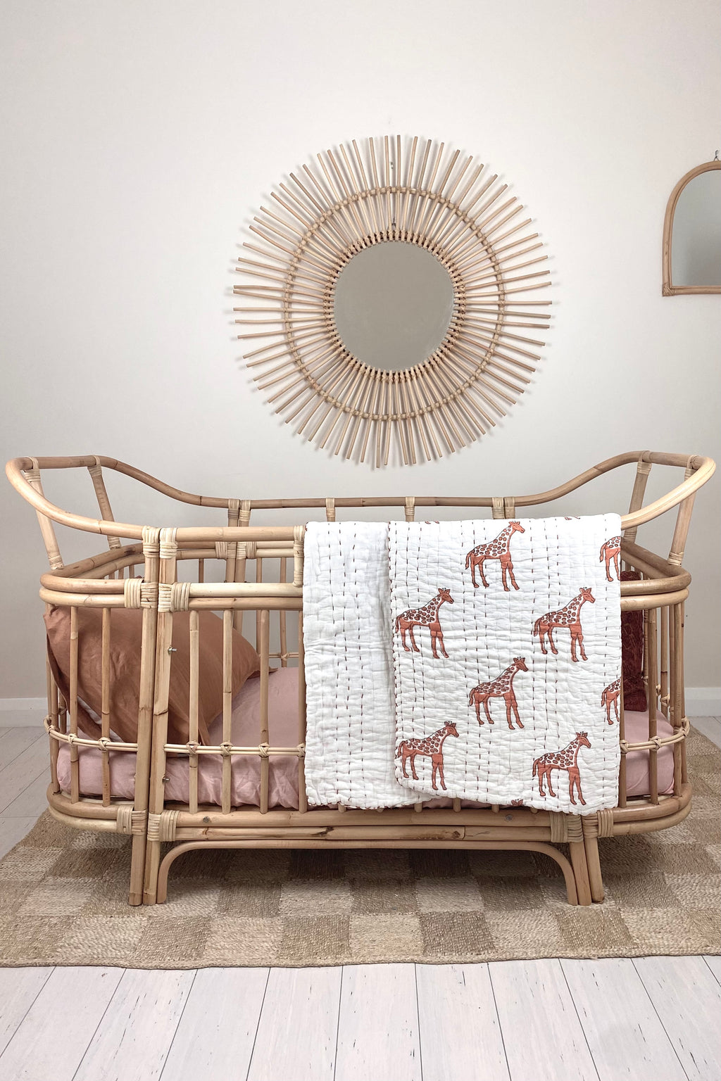 Giraffe Kantha Blanket + Floor Mat | Rust | 100 x 100