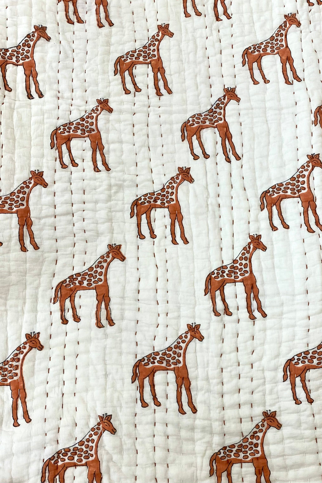 Giraffe Kantha Blanket + Floor Mat | Rust | 100 x 100