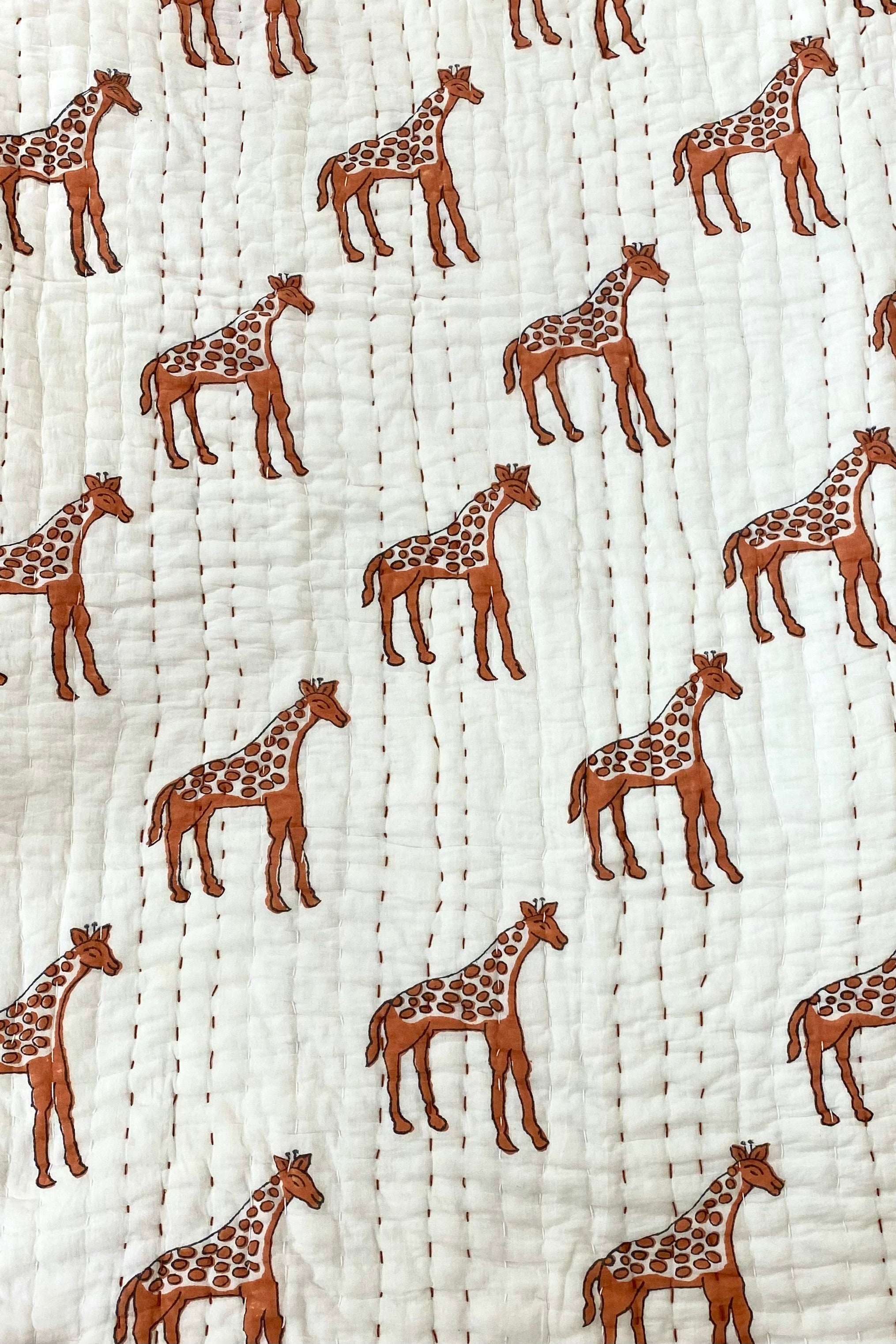 Giraffe Kantha Blanket + Floor Mat | Rust | 100 x 100