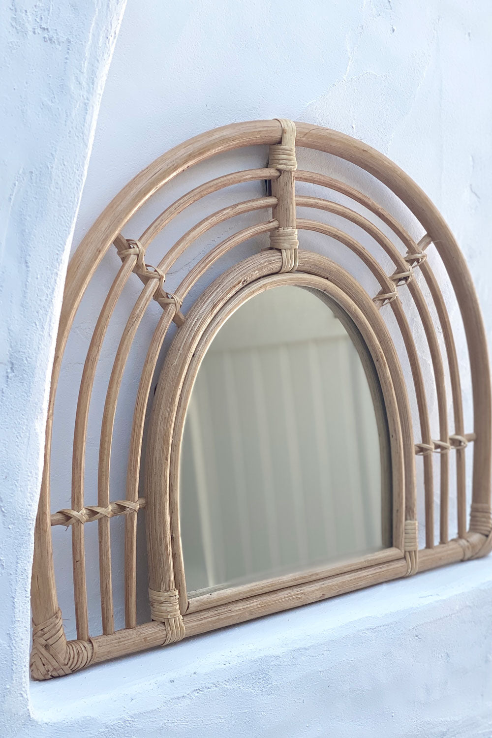 Half Circle Rainbow Rattan Mirror
