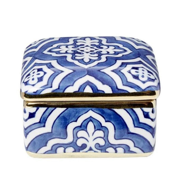 blue + white square trinket box