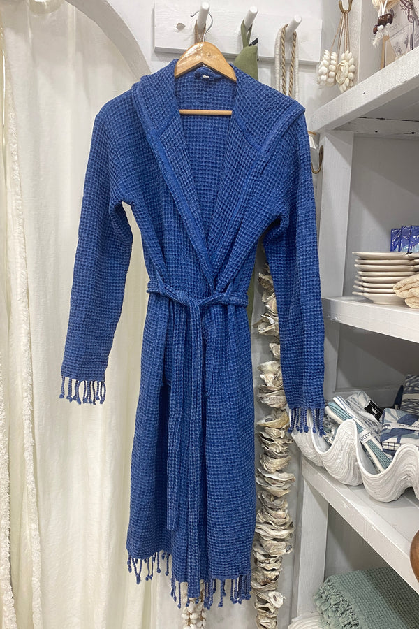 Turkish Cotton Waffle Bathrobe -Adult- Blue