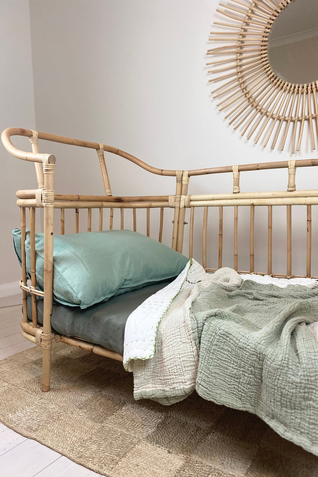 Isola French Flax Linen Fitted Cot Sheet | Olive - MY ISLAND COLLECTIVE