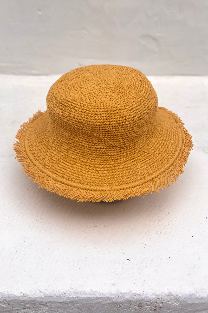 Madagascar Cotton Crochet Sun Hat - Mustard
