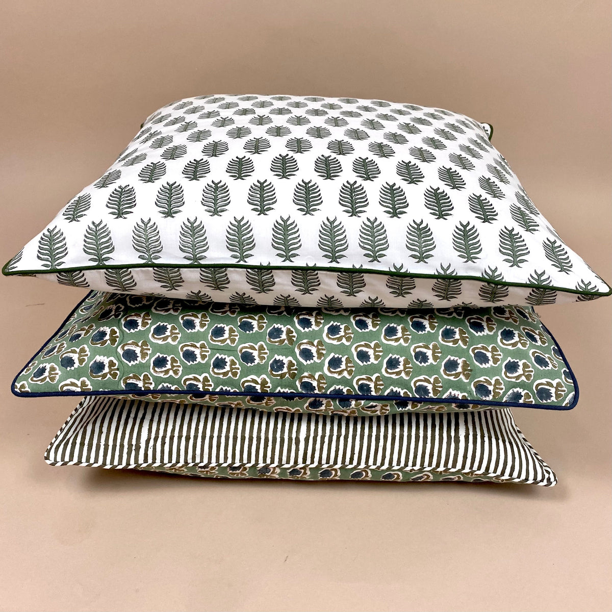 Marseille Artisan Block Print Cushion | 50 x 50 cm | Olive - MY ISLAND COLLECTIVE