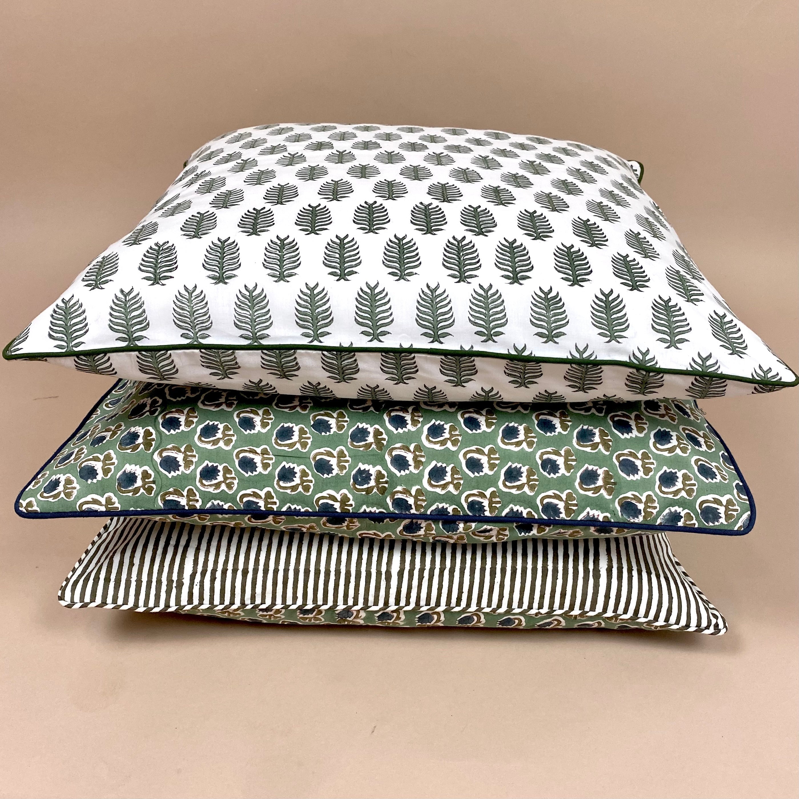 Marseille Artisan Block Print Cushion | 50 x 50 cm | Olive - MY ISLAND COLLECTIVE