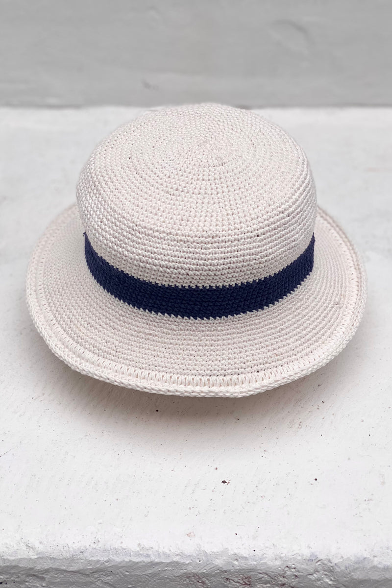 Sardinia Cotton Crochet Sun Hat - White / Navy