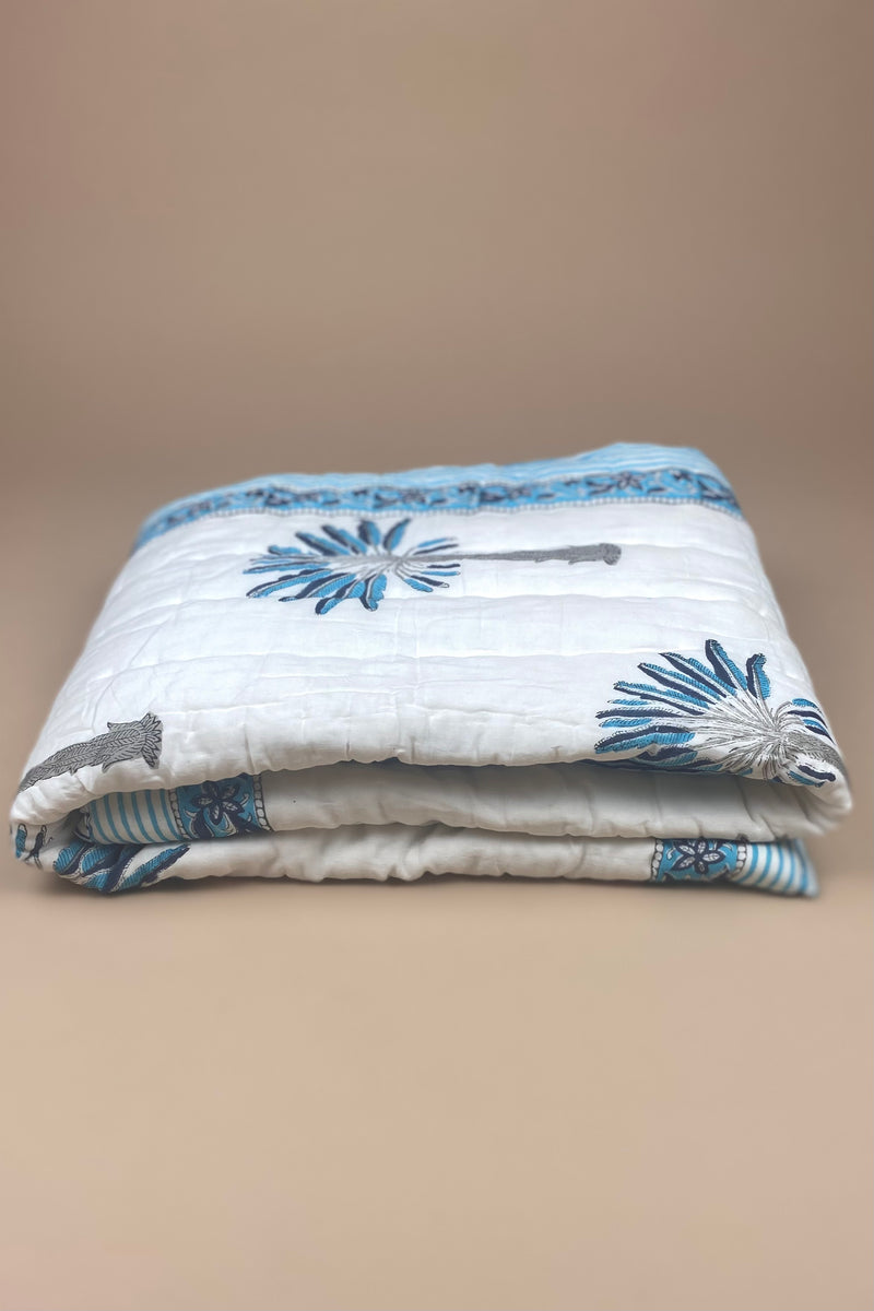 Tahiti Palm Kantha Blanket + Floor Mat | Blue