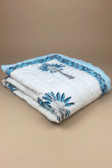 Tahiti Palm Kantha Blanket + Floor Mat | Blue