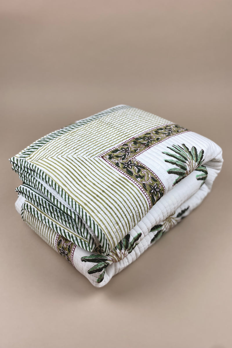 The Islander Palm Kantha Quilt | Green