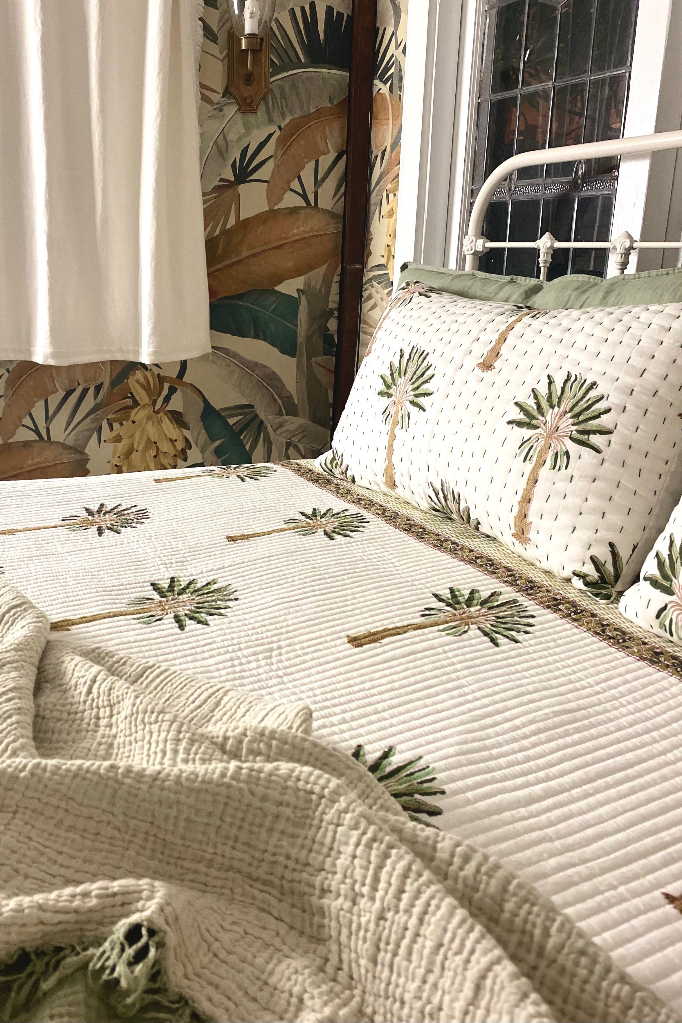 The Islander Palm Kantha Quilt | Green - MY ISLAND COLLECTIVE