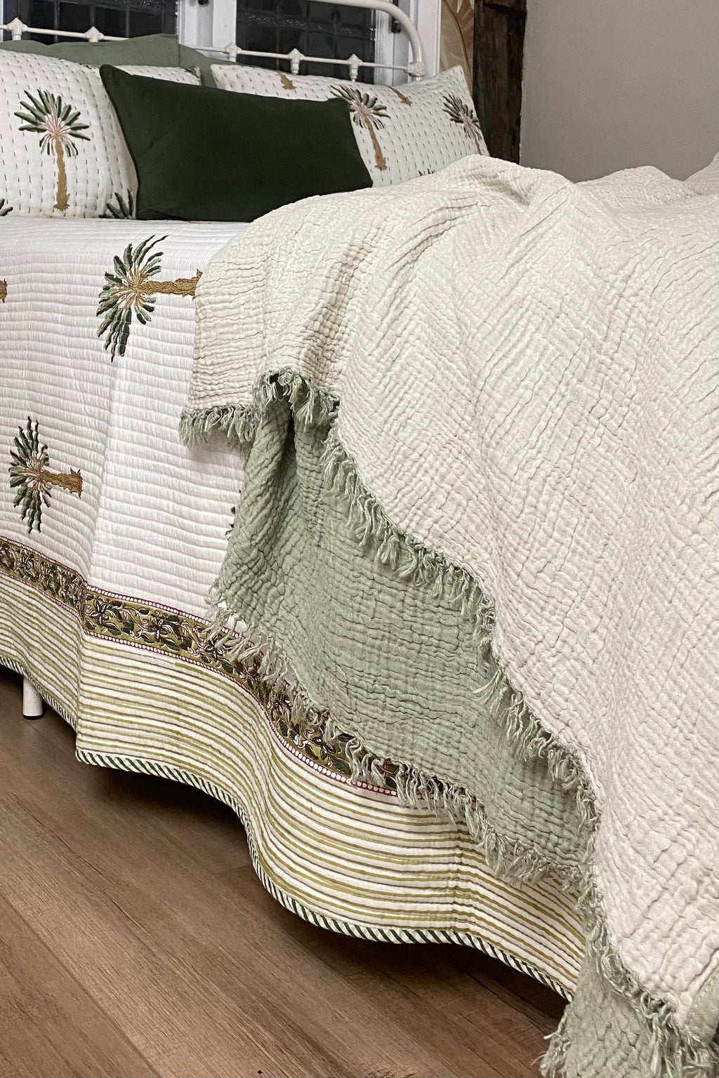 The Islander Palm Kantha Quilt | Green - MY ISLAND COLLECTIVE