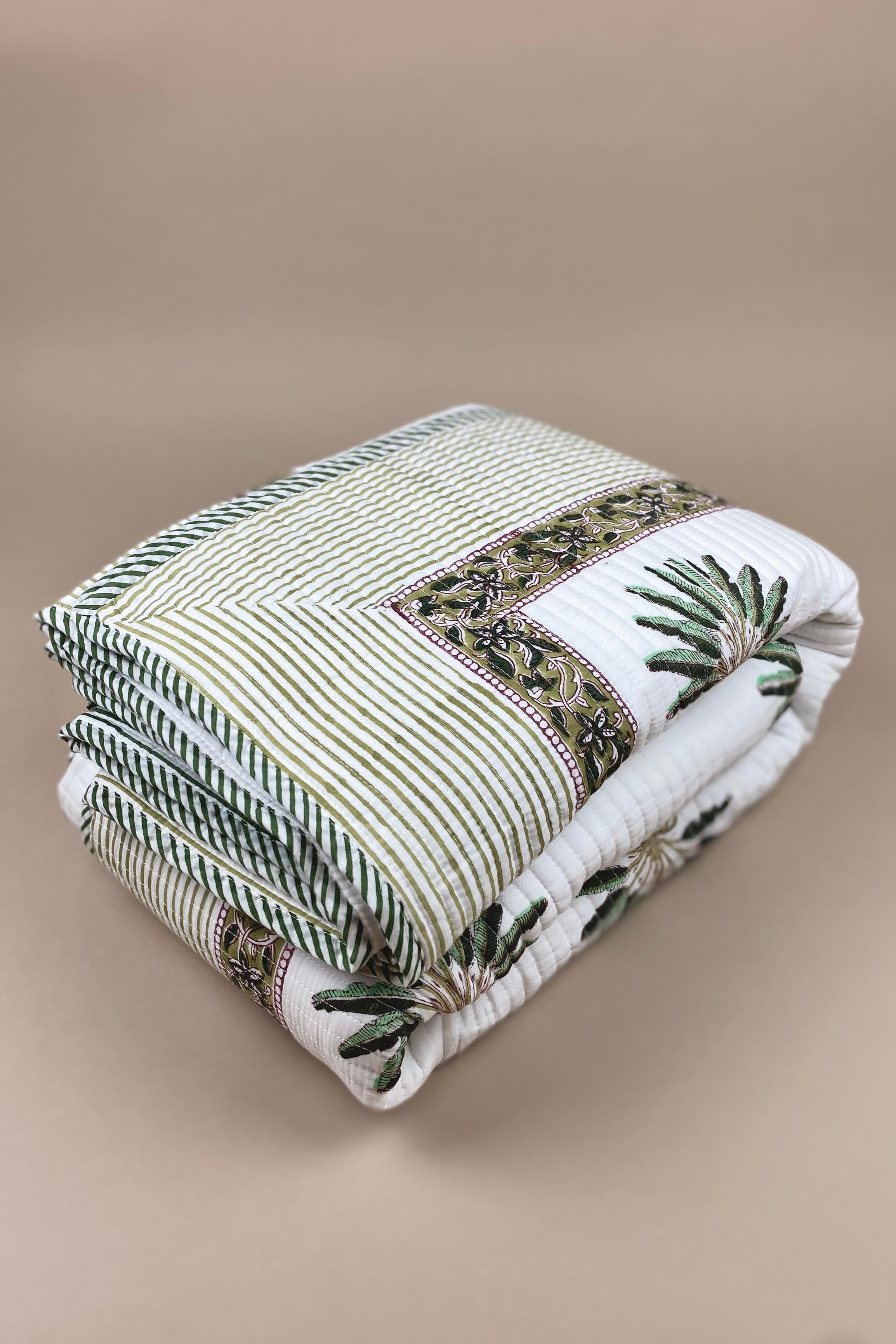 The Islander Palm Kantha Quilt | Green - MY ISLAND COLLECTIVE