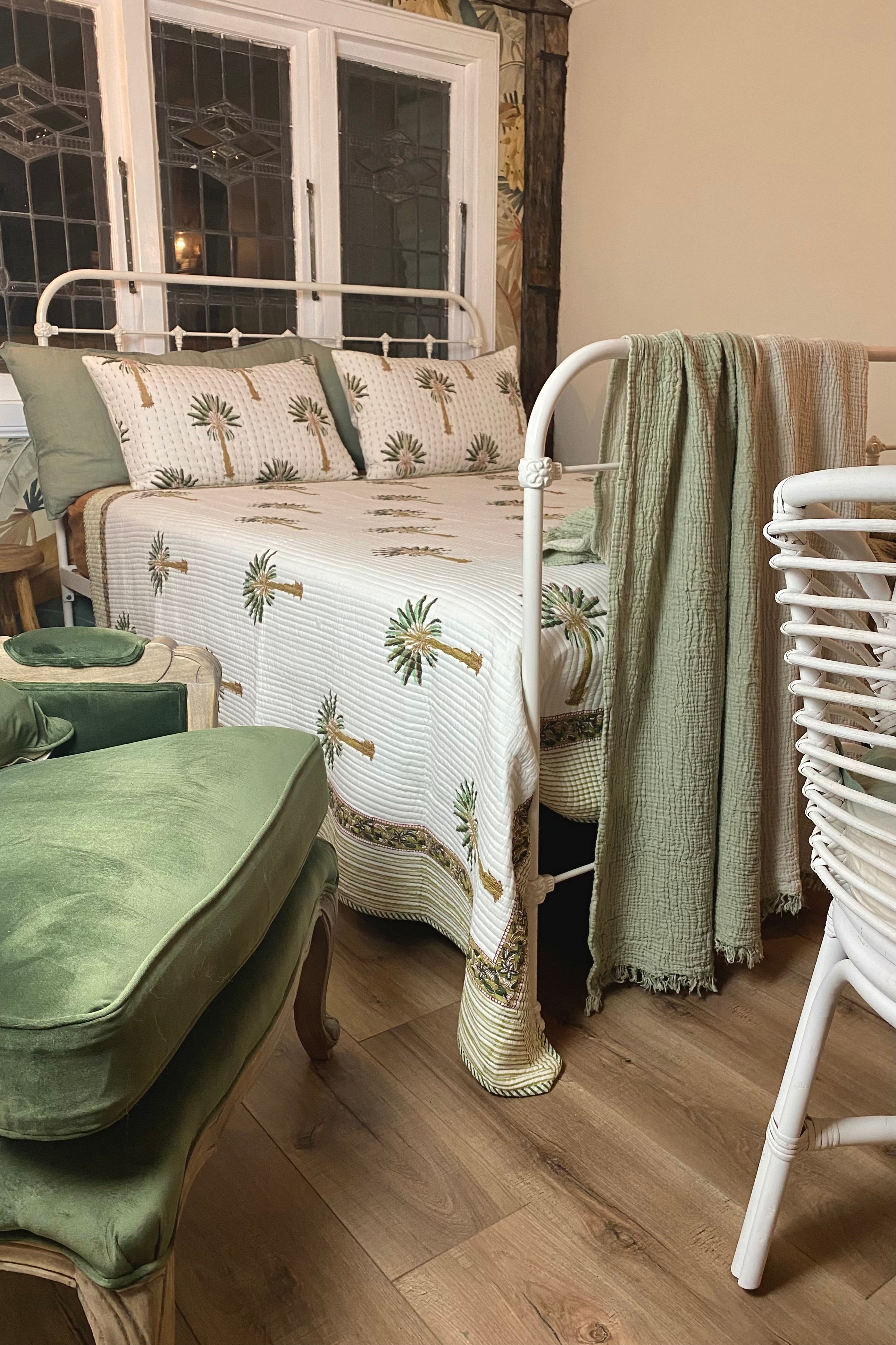 The Islander Palm Kantha Quilt | Green