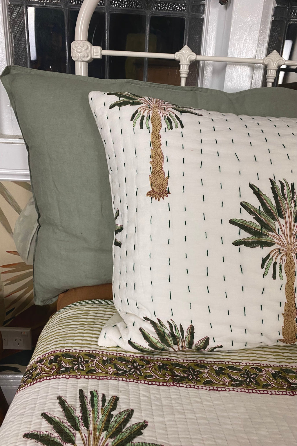 The Islander Palm Kantha Quilt | Green