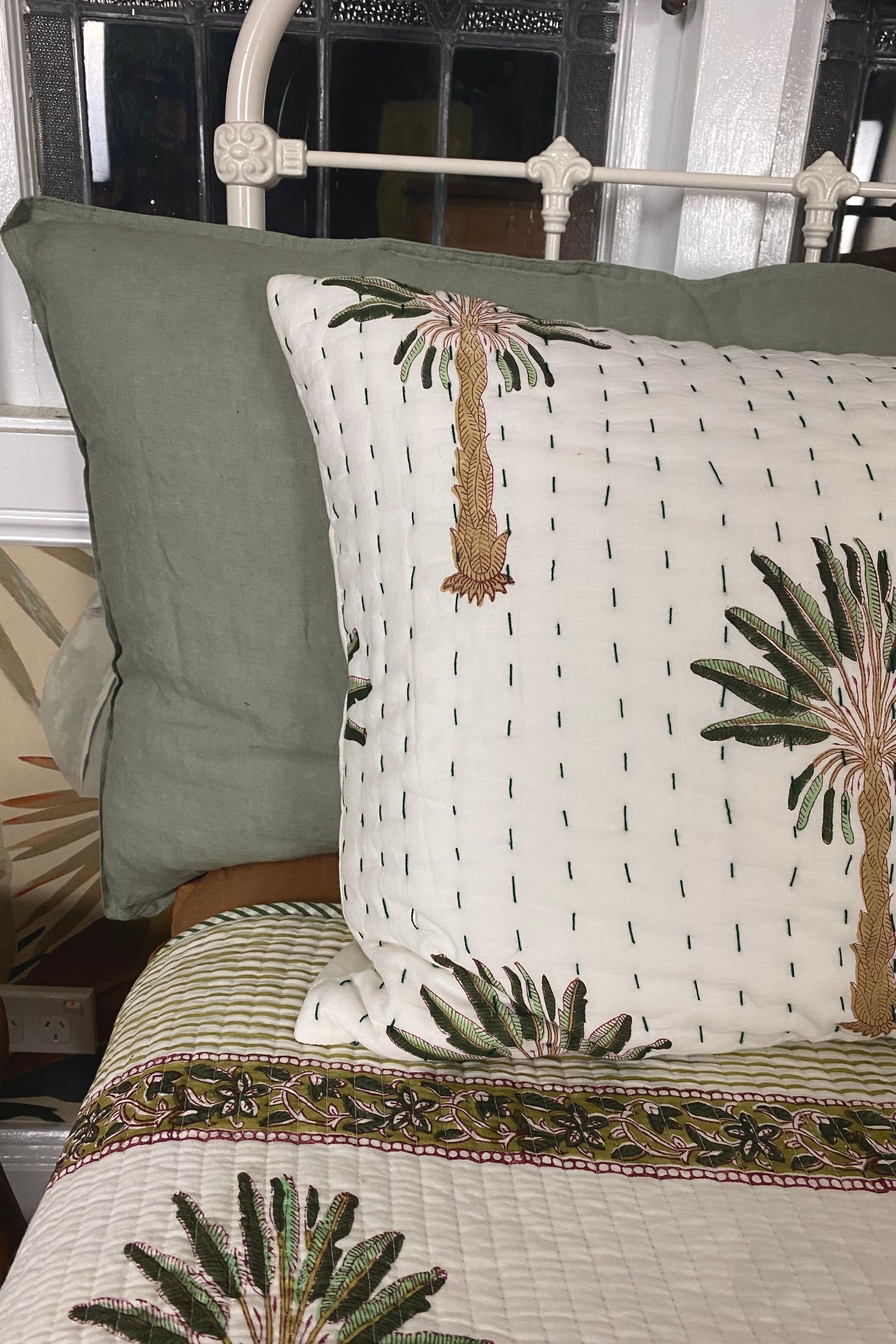 The Islander Palm Kantha Quilt | Green