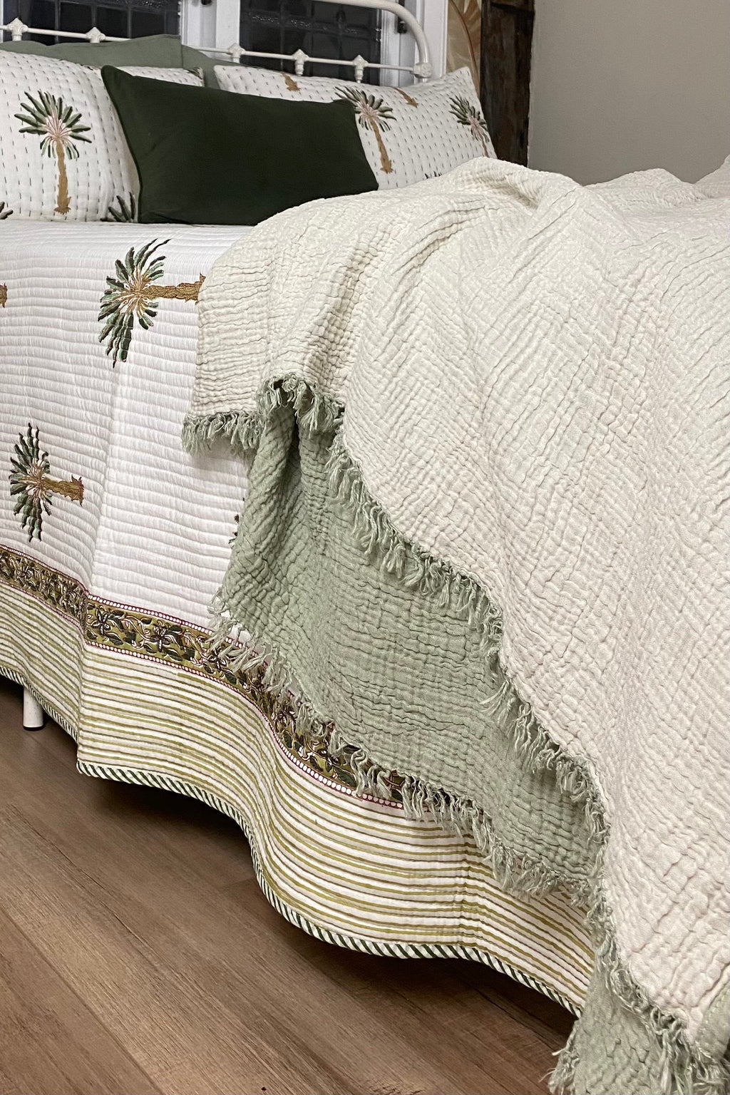 The Islander Palm Kantha Quilt | Green