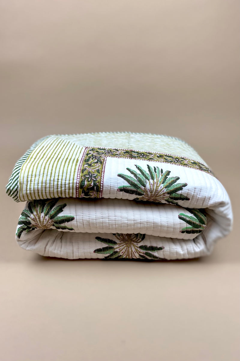 The Islander Palm Kantha Quilt | Green
