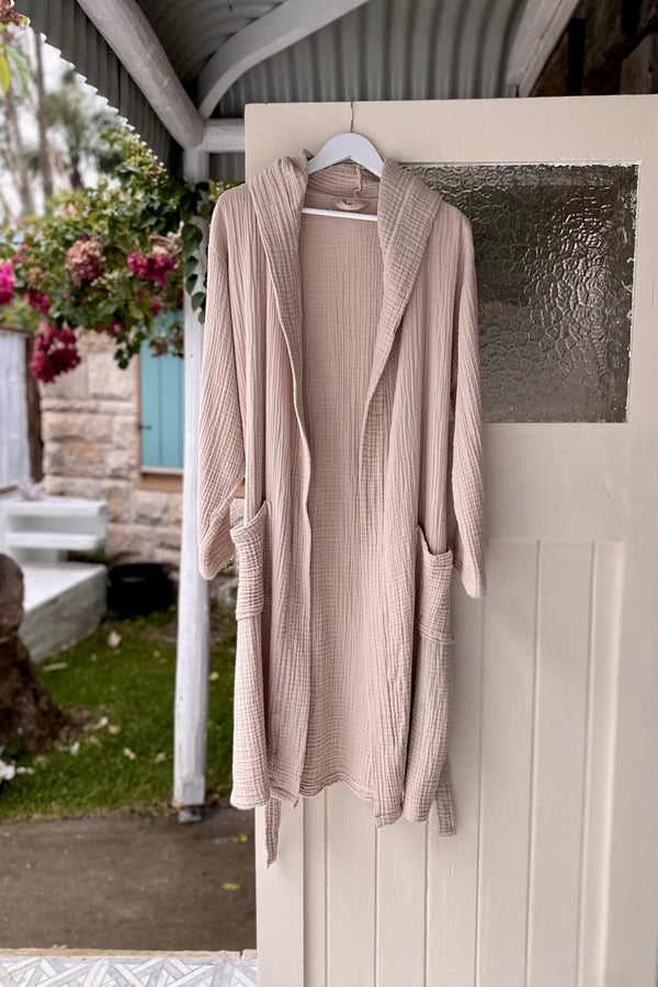 European Turkish Hooded Bathrobe - Stone