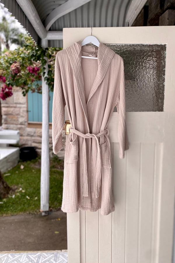 European Turkish Hooded Bathrobe - Stone