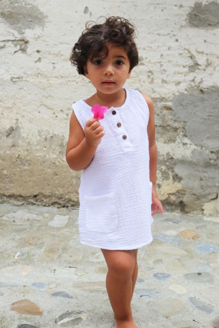 Martine Pinafore Dress - White